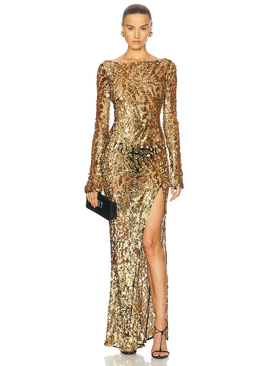 Lapointe Abstract Sequin Slit Gown in Gold | FWRD