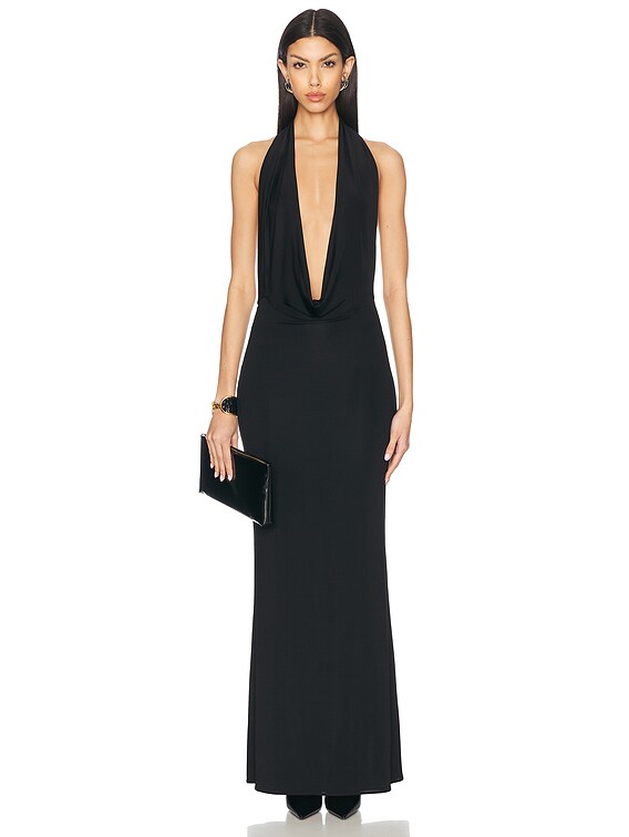 Lapointe Jersey Deep Cowl Neck Gown in Black | FWRD