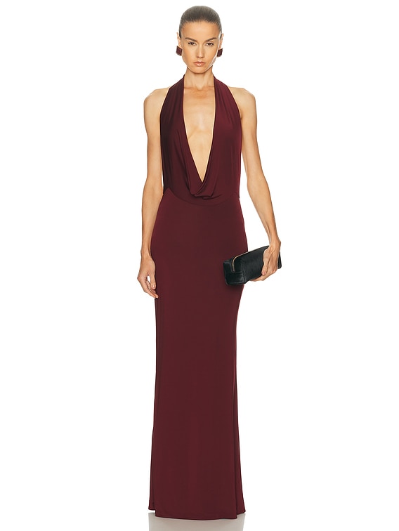 Lightweight Jersey Deep Cowl Neck Gown