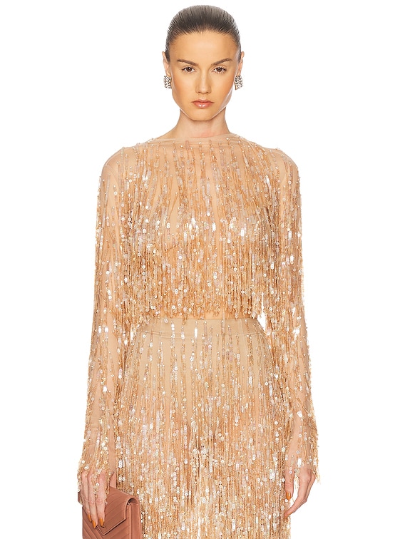 Fringe Sequin Cropped Top