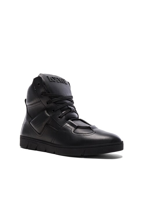 Loewe Leather High Sneakers in Black | FWRD