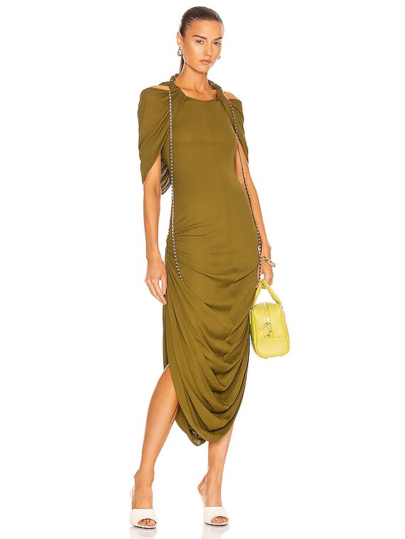 Loewe Off the Shoulder Long Dress in Khaki Green | FWRD