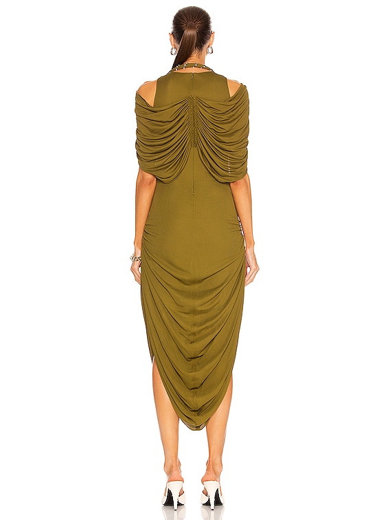 Loewe Off the Shoulder Long Dress in Khaki Green | FWRD Loewe Off the Shoulder Long Dress in Khaki Green | FWRD