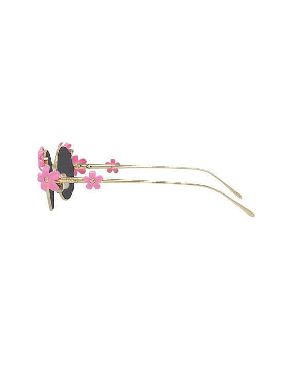 LOEWE SLW 783Gサングラスフラワーラインストーンボルドー Loewe Flowers Round Sunglasses in Shiny Endura Gold & Smoke