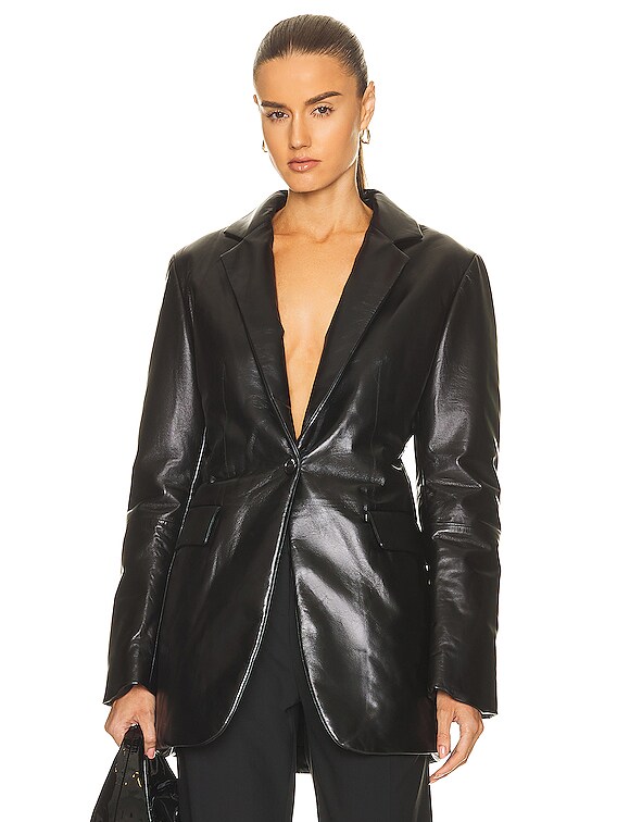 Loewe Padded Leather Tailored Jacket in Black | FWRD