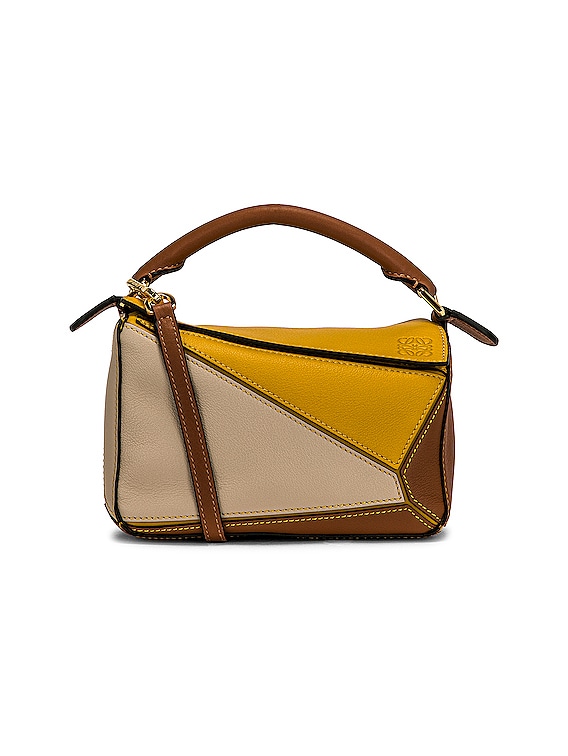 LOEWE Puzzle Mini Leather Shoulder Bag in Mustard