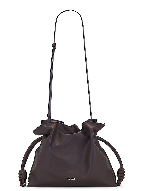 【LOEWE】Flamenco Sparkly Purse in Chocolate Loewe - Mini Flamenco Chocolate Leather Knot Clutch