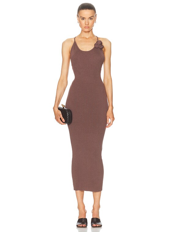 LPA Dara Rosette Midi Dress in Brown | FWRD