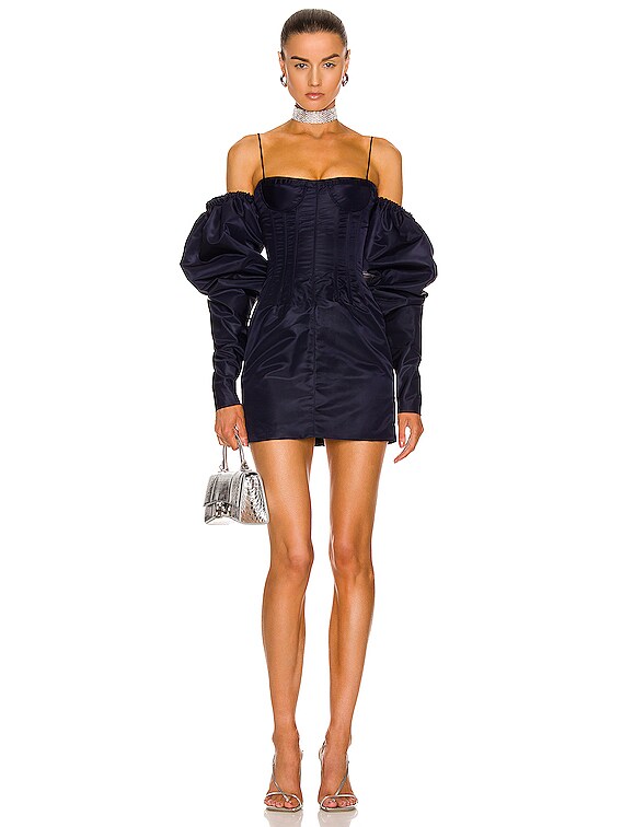 knee length dresses for ladies Puff Sleeve Half-Zip Dress XL / Navy