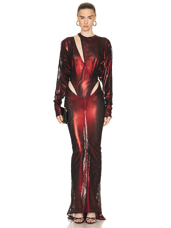 LaQuan Smith Hip Cut Out Gown in Oxblood | FWRD