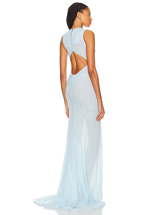 LaQuan Smith Sleeveless Criss Cross Draping Gown in Baby Blue | FWRD