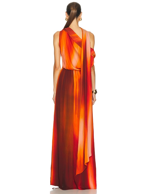 asymmetrical scarf dress Sheril Asymmetric Scarf-Detail Maxi Dress in Black main image 0