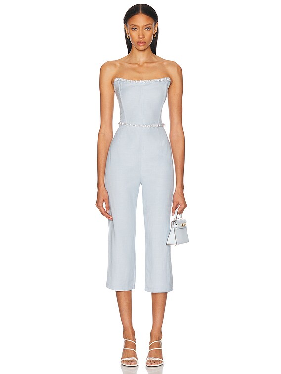 La Porte Birkin Pearl Corset Top in Cashmere Blue | FWRD