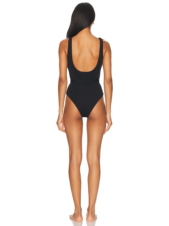 【PORTERNA】Mod Bay Long One Piece La Porte Mandy Hardware One Piece Swimsuit in Jet Black | FWRD