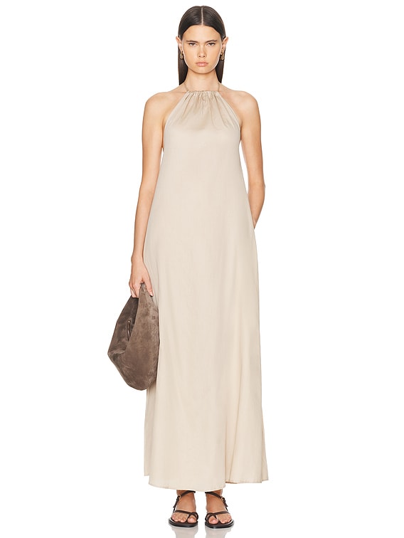 slim fit dress slacks LESET Yoko Halter Maxi Dress in Sun in Cotton main image 1