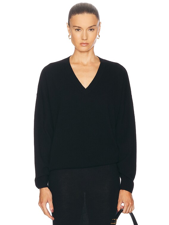 LESET Zoe V Neck Sweater in Black | FWRD