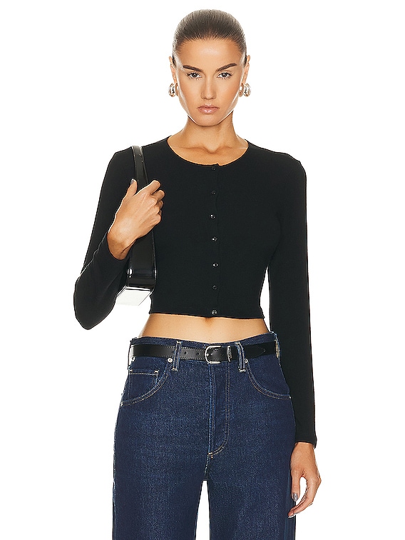 ◆DEINET◆ CROP KNIT CARDIGAN IN BLACK KDCBC4WB211 Black buttoned cropped cardigan – DESTREE