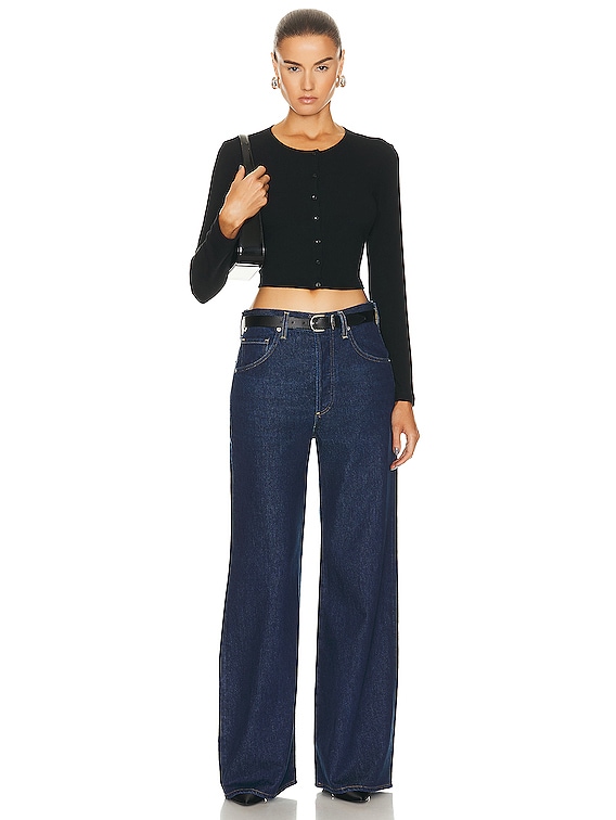 ◆DEINET◆ CROP ROUND CARDIGAN IN BLACK KDBBC4S5211 LESET Lauren Crop Cardigan in Black | FWRD