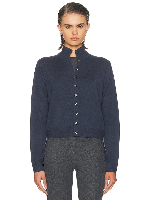 LESET James Mock Neck Cardigan in Marine Melange | FWRD