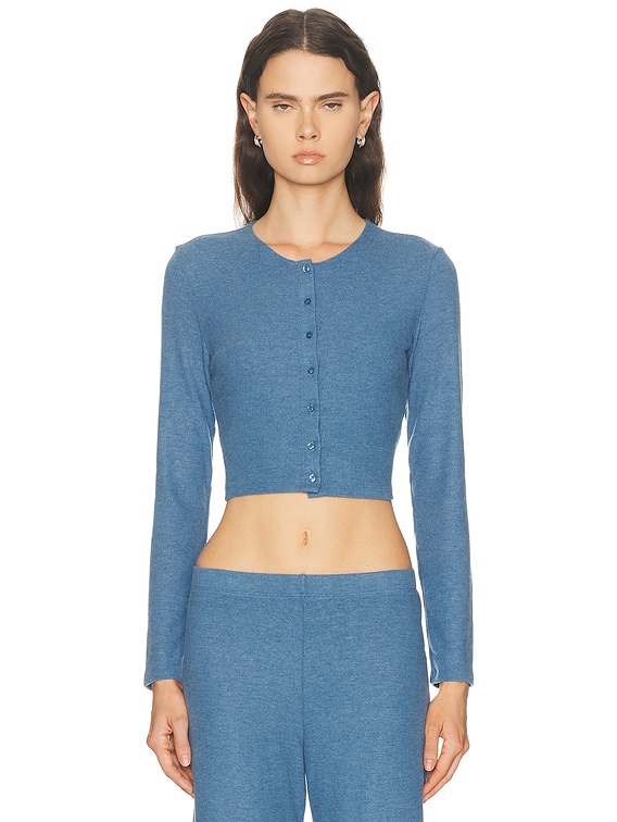 LESET Lauren Crop Cardigan in Bleuet Melange | FWRD