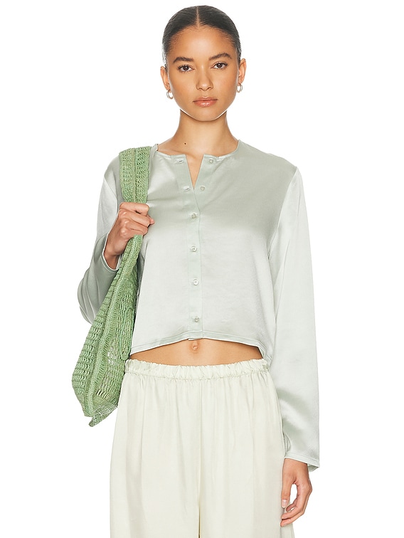 LESET Barb Crew Cardigan in Watercress | FWRD