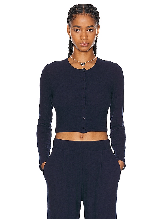 LESET Lauren Crop Cardigan in Navy | FWRD