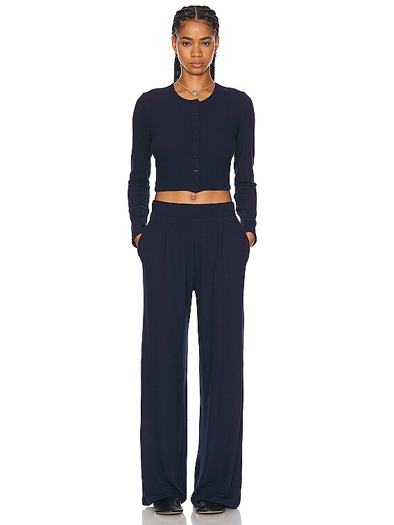 LESET Lauren Crop Cardigan in Navy | FWRD