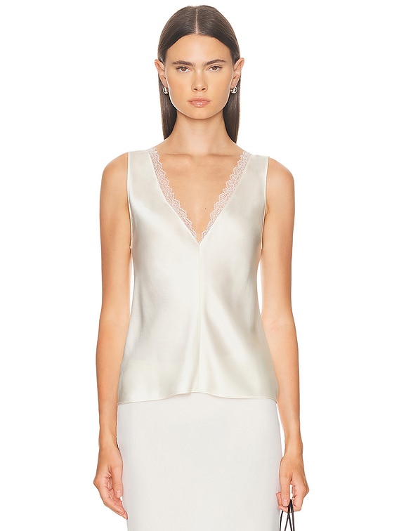 DIANTE Flap bare topホワイト LESET Barb Lace V Neck Tank Top in Cream | FWRD