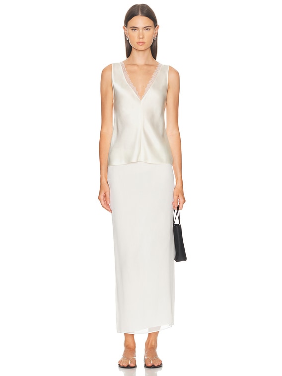 LESET Barb Lace V Neck Tank Top in Cream | FWRD