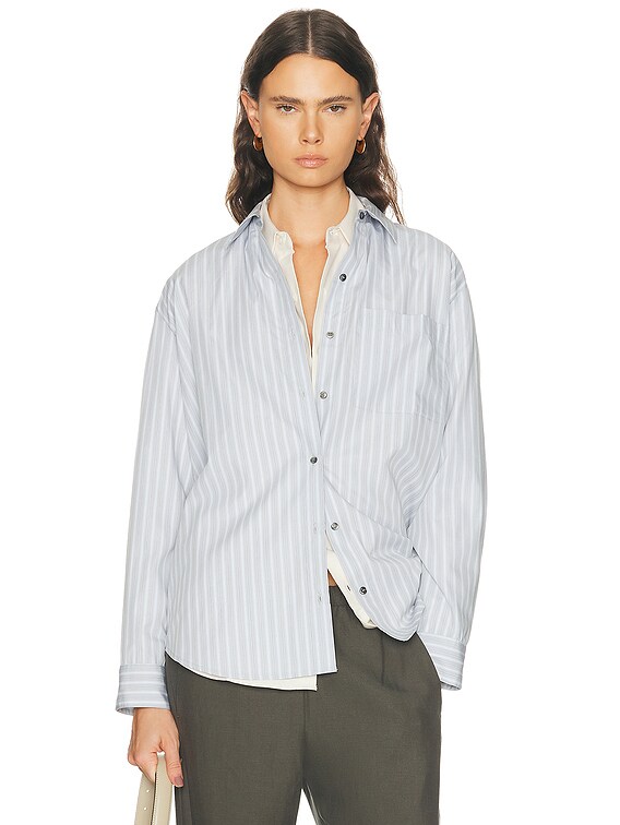 LESET Yoshi Stripe Classic Button Down Top in Sterling Stripe | FWRD