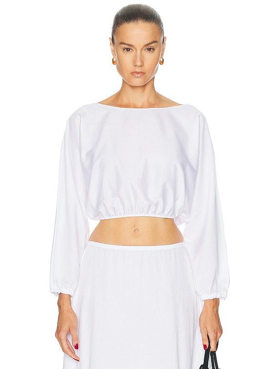 LESET Yoko Long Sleeve Blouson Top in White | FWRD