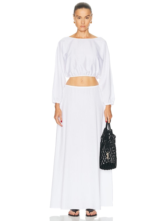 LESET Yoko Long Sleeve Blouson Top in White | FWRD
