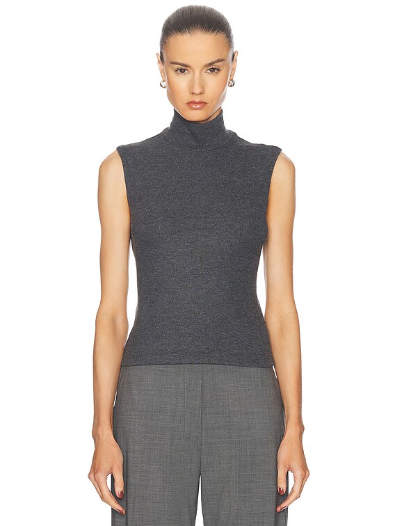 LESET Lauren Sleeveless Turtleneck Top in Charcoal | FWRD
