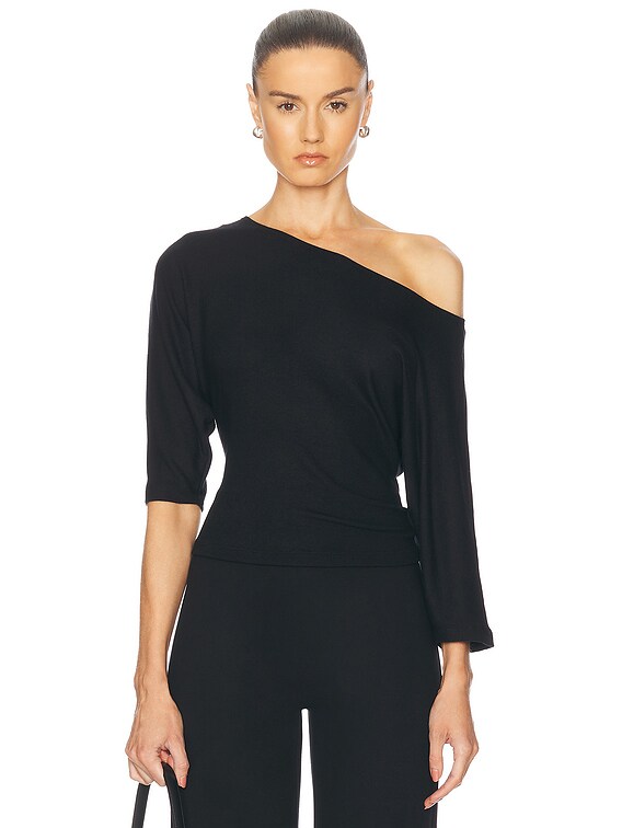 LESET Lauren Off Shoulder Top in Black | FWRD
