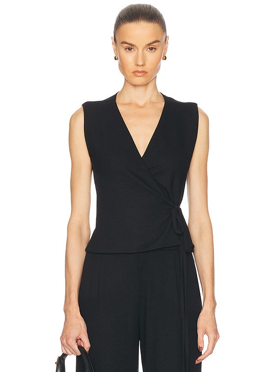 LESET Lauren Sleeveless Wrap Top in Black | FWRD
