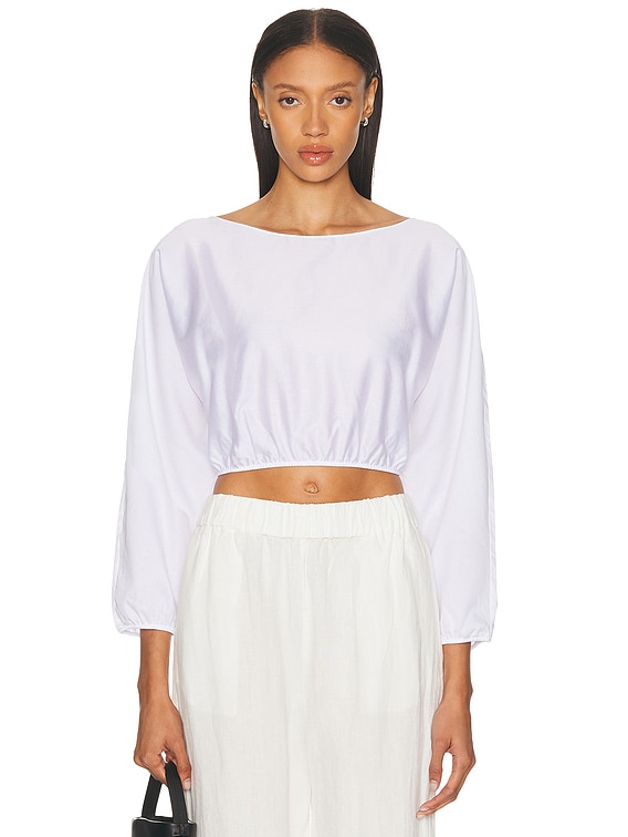 LESET Yoko Long Sleeve Blouson Top in White | FWRD