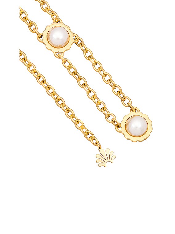Lele Sadoughi Scalloped Coin Double Chain Belt in Gold | FWRD display picture 1