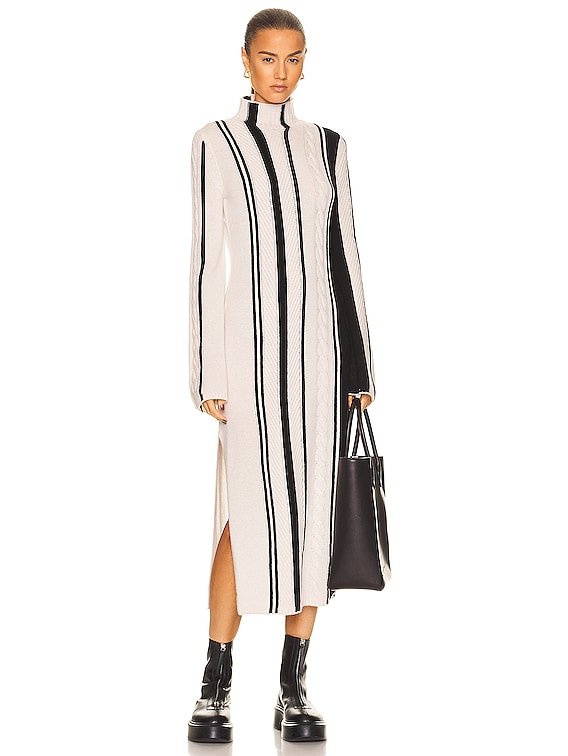 Loulou Studio Alby Cable Knit Dress in Black & Ivory | FWRD