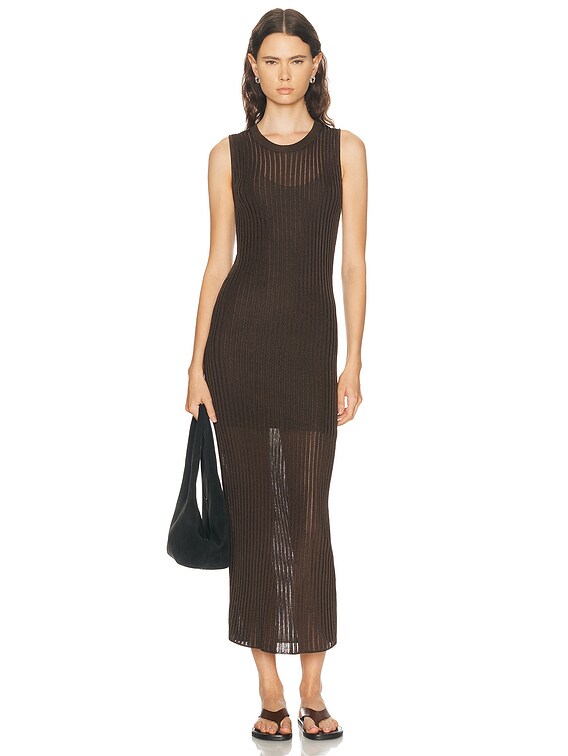 brown sleeveless midi dress Cara Cara Santiago Joelle Dot Bustier Midi Dress main image 1
