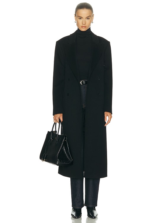 Loulou de Saison X Loro Piana Rosco Double Breasted Coat in Black