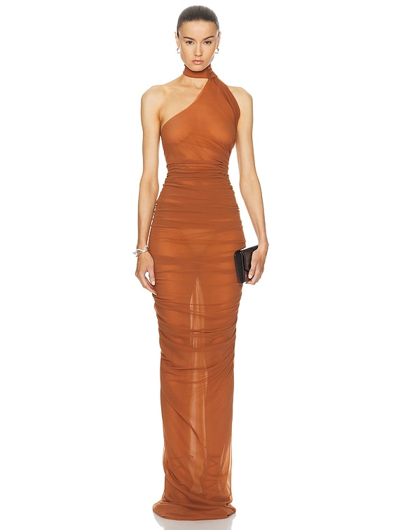 Ludovic de Saint Sernin Halter Kendall Dress in Chestnut Terracotta | FWRD