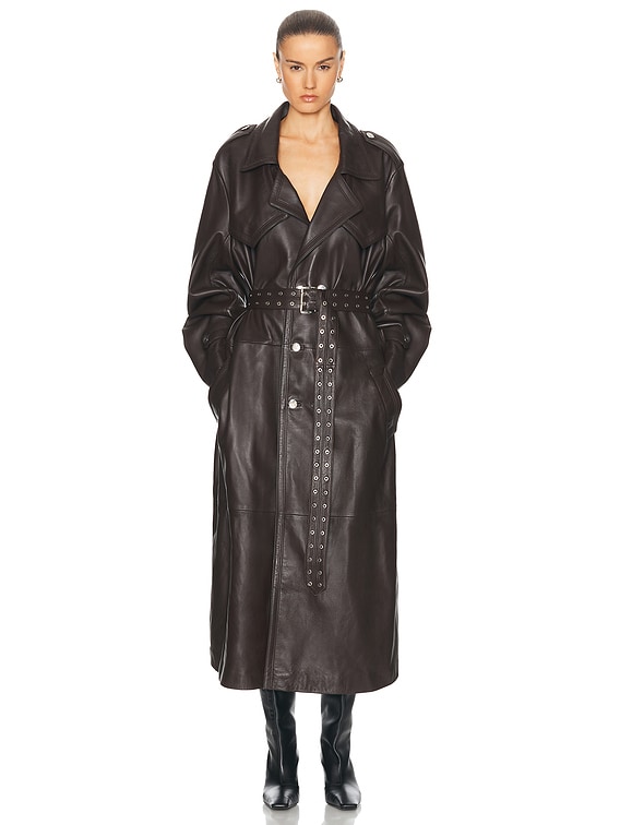 Ludovic de Saint Sernin Amanda Trench Leather Coat in Brown | FWRD