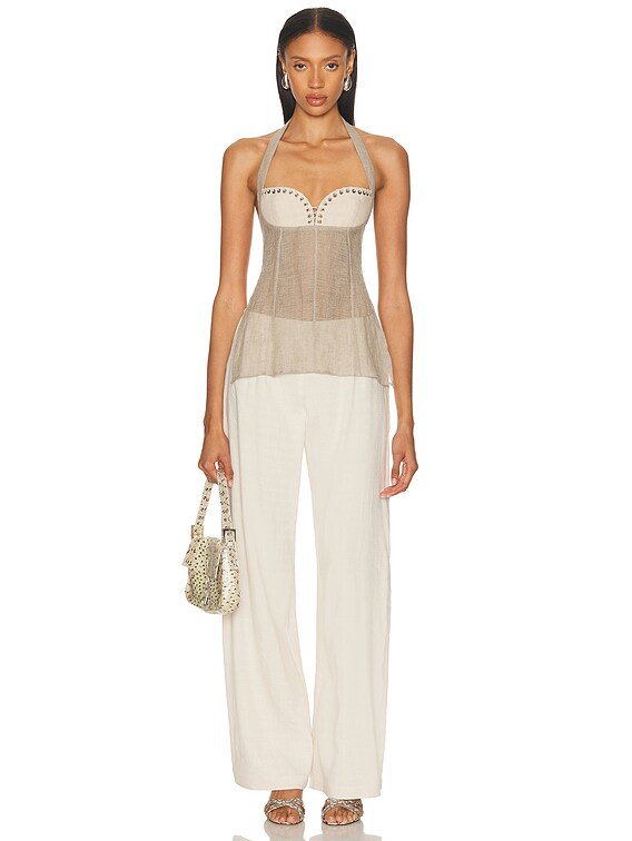 Ludovic de Saint Sernin Robin Halter Top in Greige | FWRD