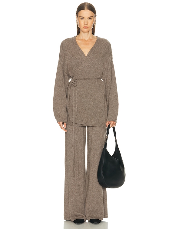 Lisa Yang Laurina Wrap Cardigan in Truffle | FWRD
