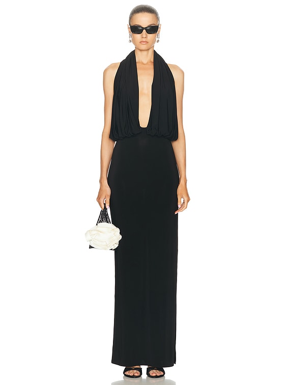 Magda Butrym Plunge Halter Dress in Black | FWRD