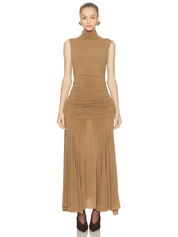 beige high neck dress Beige colour Indo Western Bridal gown main image 0