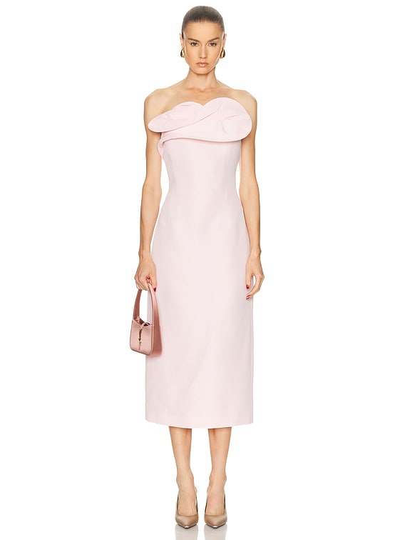 knee length dresses for ladies Edith Midi Dress - Coral Pink | Strapless Bengaline