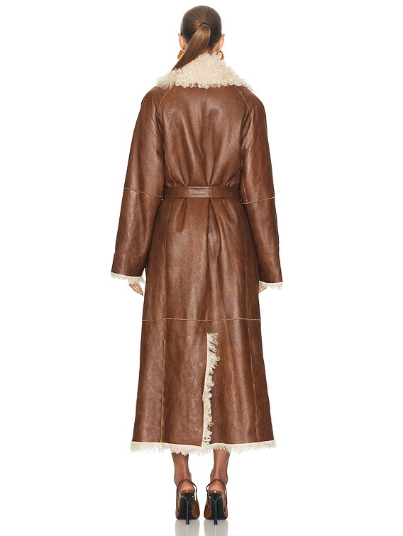Magda Butrym Long Belted Shearling Reversible Coat in Brown | FWRD