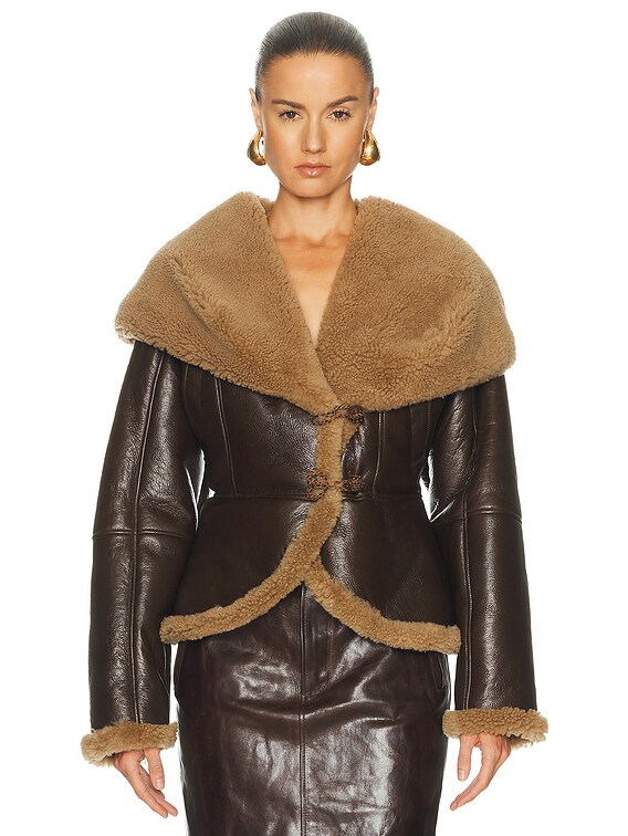 シュガーママ様 TODAYFUL Jacket 38 Magda Butrym Leather Shearling Hooded Jacket in Brown | FWRD