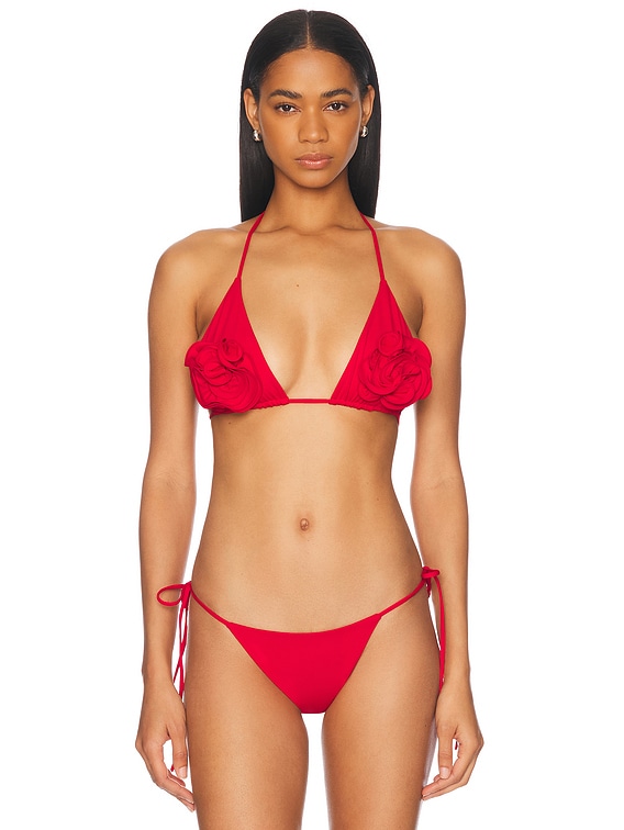 Magda Butrym Floral Bikini Top in Red | FWRD